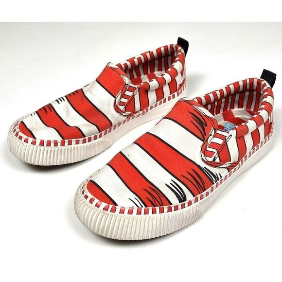 SKECHERS Womens US 5.5 Red/White DR. SEUSS Cat in the Hat Slip-On SNEAKERS EUC - Picture 1 of 6